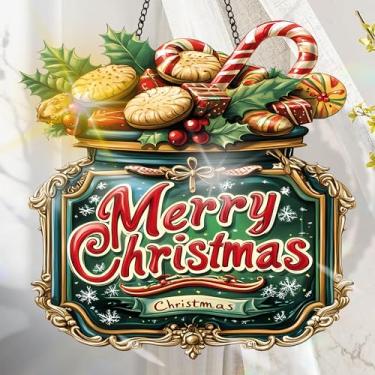 Imagem de Apanhador solar de acrílico colorido, decoração de janela suspensa de Natal com design de vitral impresso, apanhador de sol, arte de parede de arco-íris, ornamentos de Natal para uso interno e externo