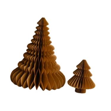 Imagem de Tachiuwa 2 peças de papel enfeite de árvore de Natal escultura artesanal miniatura decoração de mesa de Natal para lareira festa quarto, Amarelo