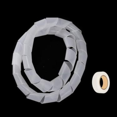 Imagem de Envoltório de cabo espiral 2,5 m/2,5 m 20 mm organizador de cabos de manga de gerenciamento de cabos PE flexível para fio de computador, cabo de carregamento branco com fita