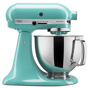 Imagem de KitchenAid Batedeira de cabeça inclinada Artisan Series 5 litros com protetor de derramamento KSM150PS, Aqua Sky
