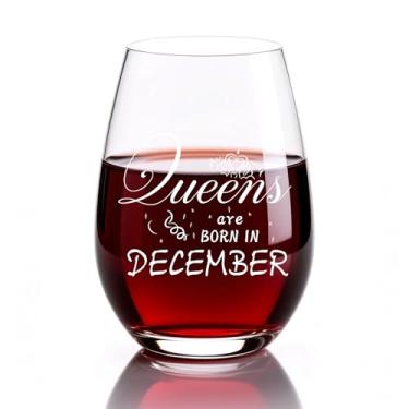 Imagem de Jogskeor Taça de vinho Queens Are Born in December 425 g, presentes de aniversário para mulheres, presentes de aniversário de dezembro para mulheres, mãe, esposa, filha, irmã amigas