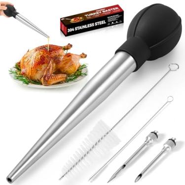 Imagem de OLESBUR Baster de peru de aço inoxidável para cozinhar e cozinha - Seringa para líquidos quentes - Injetor de carne e alimentos - Tamanho grande com 2 agulhas e 2 escovas de limpeza - Ferramenta