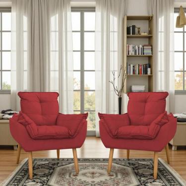 Imagem de Kit 02 Poltrona Opala decorativa pés palito vermelho - Porto Decor