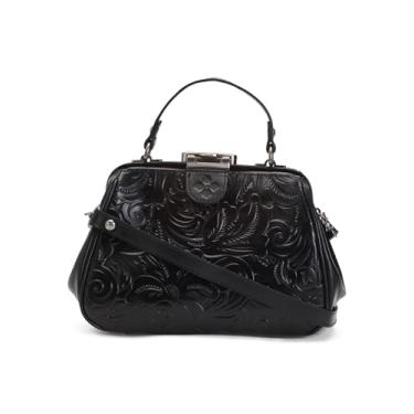 Imagem de Patricia Nash Gracchi Bolsa com moldura de couro trabalhado com alça removível, preta, Preto