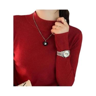 Imagem de Camisola de Malha Gola Alta Feminina - Manga Longa, Estilo Moderno (Co