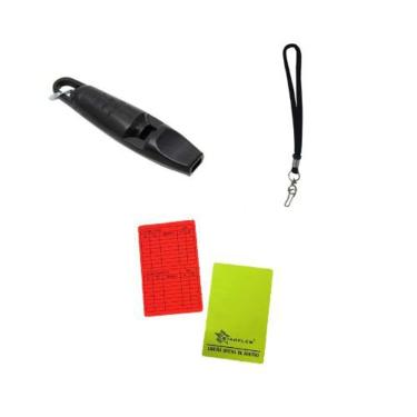 Imagem de Kit de Apito 100 decibeis com cordão e Cartão de Juiz Arbitragem/Arbitro Mesário de Futebo Profissional de Campo