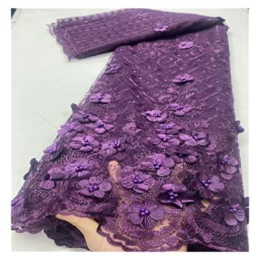 Imagem de Tecido de renda africana tecido de renda bordado nigeriano 3D tecidos de renda tule francês tecido de renda com contas para vestuário e suprimentos de artesanato DIY (cor: 4, comprimento: 5 jardas) (3