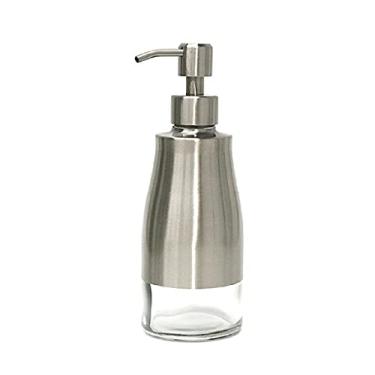 Imagem de Yalych Dispensador de sabão decorativo de aço inoxidável dispensador de sabão de bancada prata dispensadores de loção recarregável bomba de chuveiro de meio vidro inovador acessórios de banheiro
