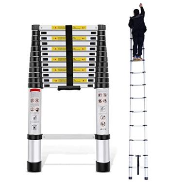 Imagem de HYUIO Escada de extensão telescópica de alumínio 7 m, capacidade de carga de 150 kg, versátil para telhado, loft, trailer, sótão, uso interno e externo, design compacto e portátil