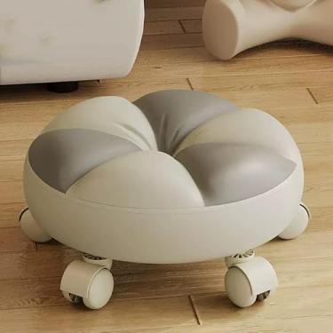 Imagem de BSNANCA Banqueta de rodinhas curta com 5 rodas, cadeira de roda de assento baixo de rolo, assento de rolo de couro PU para escritório em casa (verde) (marrom) (cinza 2)