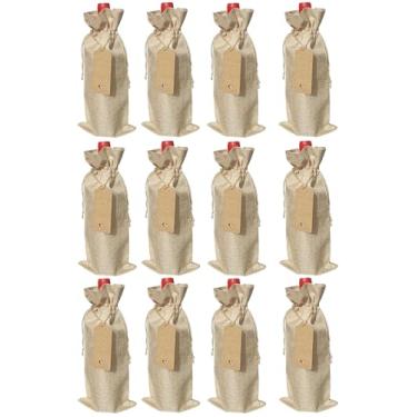Imagem de Pacote com 12 sacos de presente de azeite de oliva de serapilheira premium com etiquetas de presente – Capas reutilizáveis de juta com cordão, ideais para Natal, casamentos, festas, degustações às