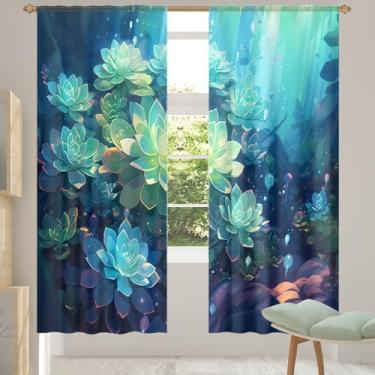 Imagem de 2 conjuntos de painéis florais, mandala, azul, cortinas transparentes, arejadas, com filtro leve, painéis de cortina para janela de porta, para sala de estar, quarto, jantar, 203 cm de comprimento
