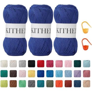 Imagem de Fio de corrente de algodão, 4 médios (penteado) - 283 g, pacote com 3, fio de tricô para iniciantes, mais grosso para crochê e tricô (24 azul safira)