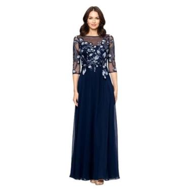 Imagem de Betsy & Adam Vestido feminino longo e manga comprida, vários chiffon, bordado, Azul/Multi, 46