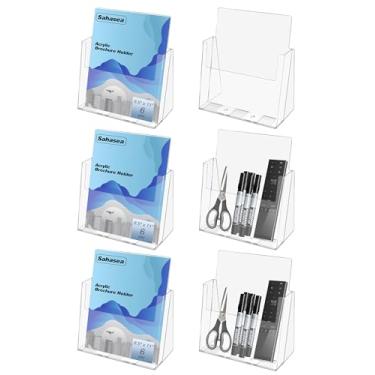 Imagem de Sahasea Suporte de folheto de 15 x 23 cm, pacote com 6 porta-panfletos para imóveis, suporte de letreiro de acrílico, suporte de exibição de brochura transparente para loja, escritório, suporte de