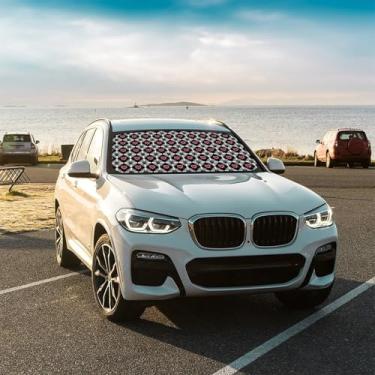 Imagem de Pata de cachorro, coração, para-brisa frontal, para-brisa, guarda-sol, dobrável, guarda-sol para carro, mantém o veículo fresco para a maioria dos veículos, guarda-chuva de para-brisa 144,8 x 76,2 cm