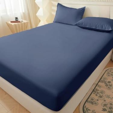 Imagem de Jogo de lençol com de 02 03 Preço Não Desbota Conjunto de Capa de Colchão Solteiro Casal Queen King(AZUL MARINHO,QUEEN)