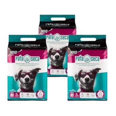 Imagem de Tapete Higiênico Pata Seca Slim Kit 3 Pacotes (total de 90 Unid) 80x60cm Super Absorvente para Cães 06 camadas Ultra absorventes e 04 fitas adesivas