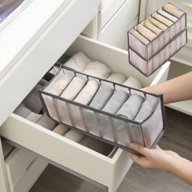 Imagem de Pacote com 2 organizadores de roupa íntima com 7 compartimentos – Divisor de gaveta de malha dobrável para meias e lingerie, armazenamento portátil para casa, armário e viagens (cinza)