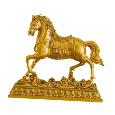 Imagem de Fenteer Estátua de Cavalo para Mesa, Ornamento Tradicional, Lembrança Decorativa, Escultura em Resina para Estante, Sala de Estar, Armário ou Quarto, Ouro, L