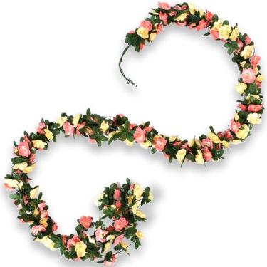 Imagem de Bairdish 4 peças, guirlanda de flores falsas de videiras artificiais com folhas verdes, plantas florais falsas penduradas para casa, quarto, sala de estar, pátio, decoração de Natal, casamento, festa