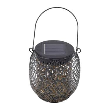 Imagem de Hyuduo Lanterna Solar LED Construção de Ferro retrô Com Design Oco e Luz Suspensa Externa à Prova D'água IP65 para Decoração de Jardim e Pátio