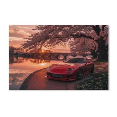 Imagem de HouLaiZhe Jdm Car Rx7 pôsteres de pôr do sol flor de cerejeira tela estética decoração de quarto pintura de parede impressões de sala de galeria decoração de parede para quarto sala de estar