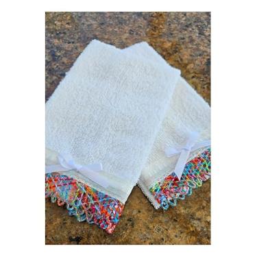 Imagem de Kit 2 Toalhas de Lavabo com Renda Richelieu do Ceará, Branca, 36cm x 20cm, Artesanal
