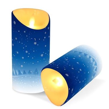 Imagem de ATTX Pacote com 2 velas azuis sem chama para árvore de Natal – 7,6 cm x 15 cm com controle remoto e temporizador para decoração de casa, casamento, acampamento #525