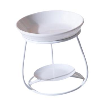 Imagem de Fenteer Queimador de óleo de cerâmica com estrutura de ferro, suporte moderno para velas tealight, decoração para casa, aquecedor de óleo, queimador de cera, Branco