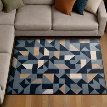 Imagem de 1 Tapete Sala Estar Sofá Antiderrapante 100X150 Js Do Zi Vr (M20 Azul - Geométrico Abstrato Moderno)