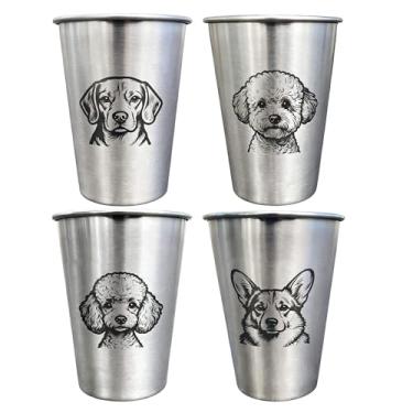 Imagem de LVDGE Pacote com 4 copos cônicos de aço inoxidável de 473 ml - Animais gravados a laser, copos de metal duráveis empilháveis para bebidas frias para festas e eventos ao ar livre (conjunto 1)
