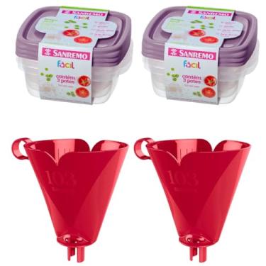 Imagem de Conjunto de 2 Suporte para Filtro de Café 103 Vermelho + 2 Kit c/ 3 Potes Plásticos Herméticos 530ml