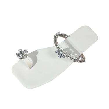 Imagem de Sandálias femininas de praia com strass para uso casual e versátil primavera verão moda lazer ao ar livre sem caixa de sapatos, Branco, 36