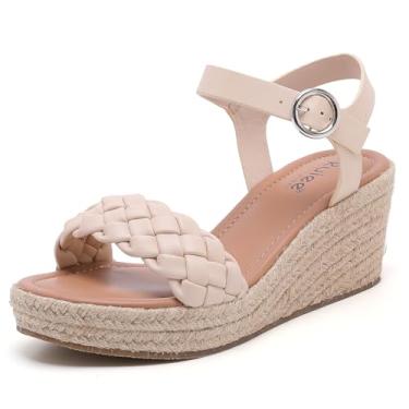 Imagem de Ruiee Sandálias femininas de largura larga, fivela trançada no tornozelo, bico aberto, sapatos de verão, plataforma, alpargata, plataforma, sandálias de praia para mulheres., Nude 903, 11.5 X-Wide