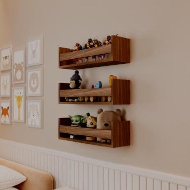 Imagem de Kit 3 Prateleiras Porta Brinquedos Freijó 50 x 12cm Suporte Invisivel