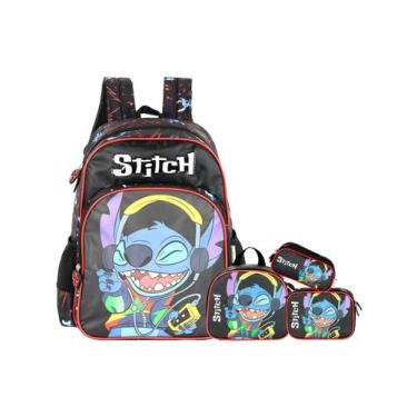 Imagem de Kit Lilo Stitch Mochila Costas + Lancheira + Estojos Menino - Luxcel, 