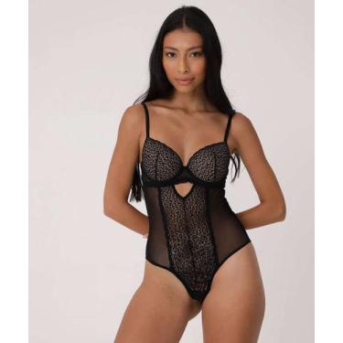 Imagem de Body Feminino Tule Animal Print Com Bojo Marisa-02068, 40, Preto