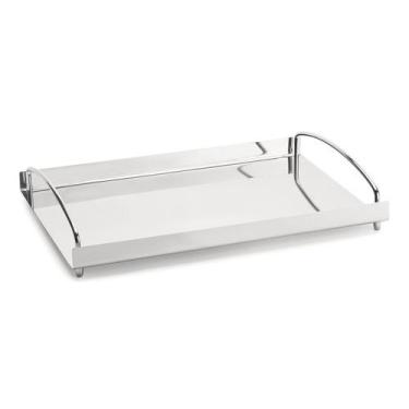 Imagem de Bandeja Grande De Aço Inox 40x26 Cm Com Alças Café Chá Bar Servir Deco