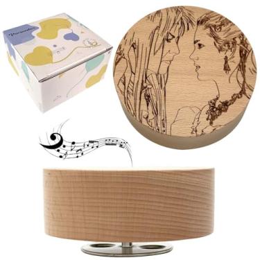 Imagem de Pursuestar Labirinto - As The World Falls Down Wind Up Caixa de Música Gravada a Laser Rotativa 10 cm Redondo Madeira Maciça Presente Musical para Aniversário Aniversário Casamento Dia dos Namorados