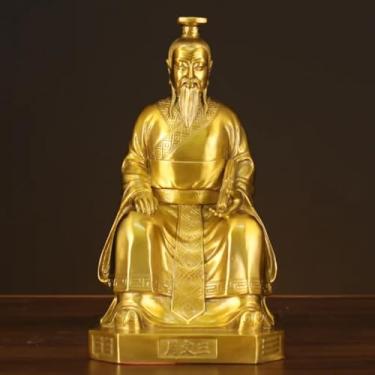 Imagem de FENNYYAR Estátua de cobre do rei Wen de Zhou, 30 cm, sala de estar, estudo, decoração de casa