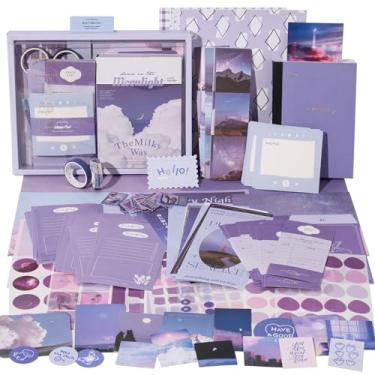 Imagem de JOYCHOIC Kit de scrapbook de 348 peças, material de diário de lixo lunar, materiais roxos para livros de recortes, grande coleção de estética para mulheres, artigos de papelaria, artesanato, adultos