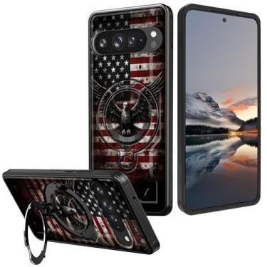 Imagem de Capa de telefone robusta para Google Pixel 10 Pro XL e 9 Pro XL – Capa à prova de choque com suporte de metal e anel de dedo, águia bandeira dos EUA