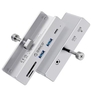 Imagem de ORICO Hub USB 3.2, grampo de hub USB com porta tipo C PD 60W, adaptador USB de 7 portas de alumínio de 10 Gbps com 2 portas de dados USB-A 3.2, leitor de cartão SD/TF 3.0, AUX, porta 3.2 tipo C para