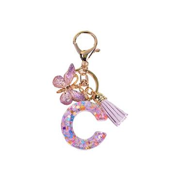 Imagem de JWQFBC Chaveiro com Alfabeto Inglês E Pingente de Borboleta - Presente Criativo para Chaves, Mochilas E Bolsas - Chaveiro Fofo E Moderno, c