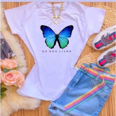 Imagem de Blusa T-shirt Camiseta Feminina Estampada -Borboleta- Várias Estampas 