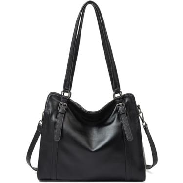 Imagem de FOXLOVER Bolsas Hobo de grande capacidade para mulheres, bolsas de couro, bolsas de ombro modernas, design minimalista, Preto