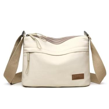Imagem de Bolsas transversais femininas de nylon simples com zíper, leve e casual, Branco, Casual