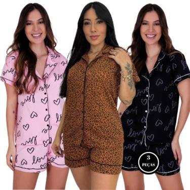 Imagem de KIT 3 Pijama Americano Manga Curta Gola e Short Estampado - c11 KIT 3 