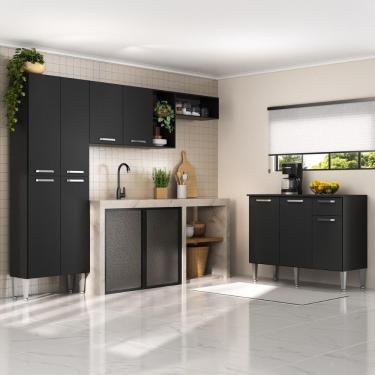Imagem de Armário De Cozinha Compacta Modulada Versatile Multimóveis Mp2302 C- Balcão E Paneleiro Preto